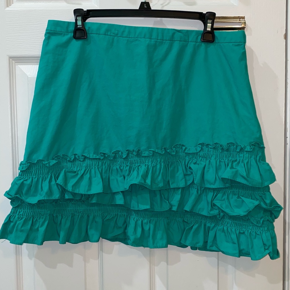 J Crew Blue/Green ruffle skirt